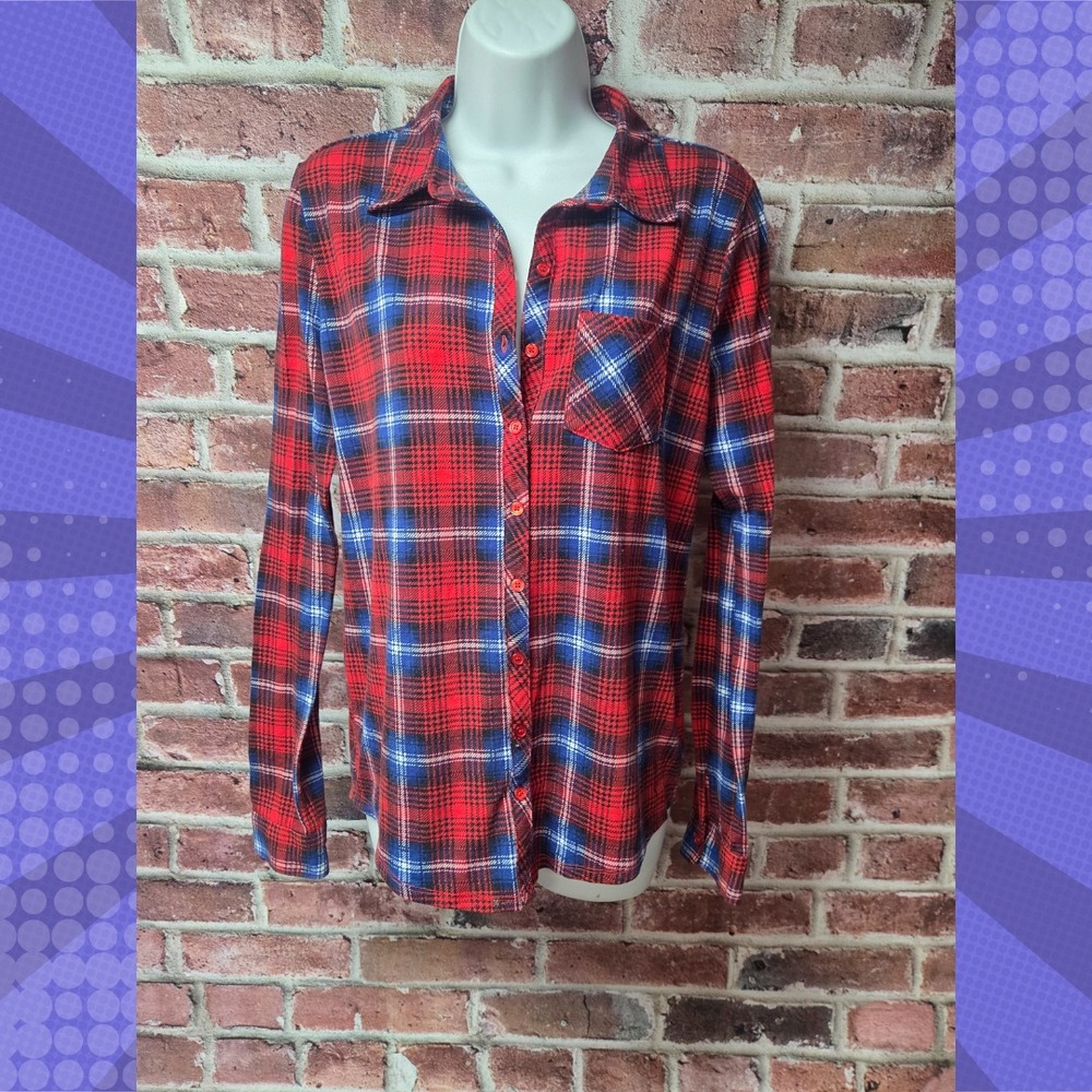 Women's‎ Derek Heart Red Plaid Button Down Shirt Medium Petite Collar Soft Top